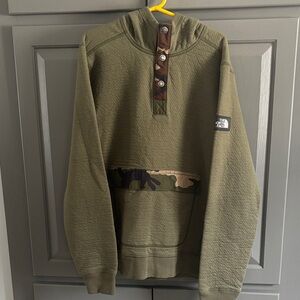 The North Face Khaki Green Hoodie with Camo Detail